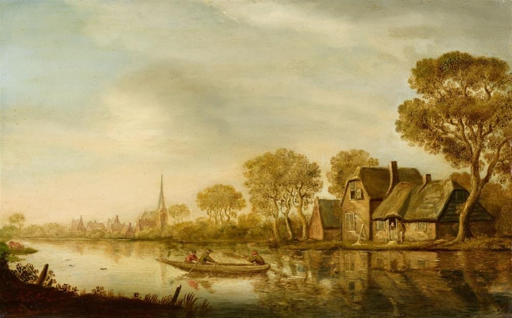 Pieter de Neyn comparable auction result: pieter de neyn rowing boat in a river landscape
