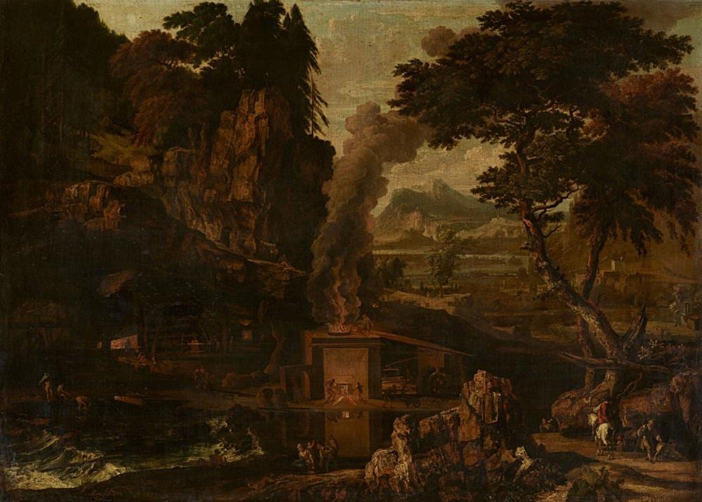 Abraham Hondius comparable auction result: abraham hondius landscape with a forge