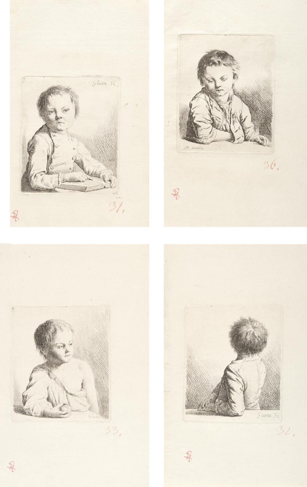Johann Gottlieb Glume comparable auction result: johann gottlieb glume 4 bll knabe an einem tisch sitzend