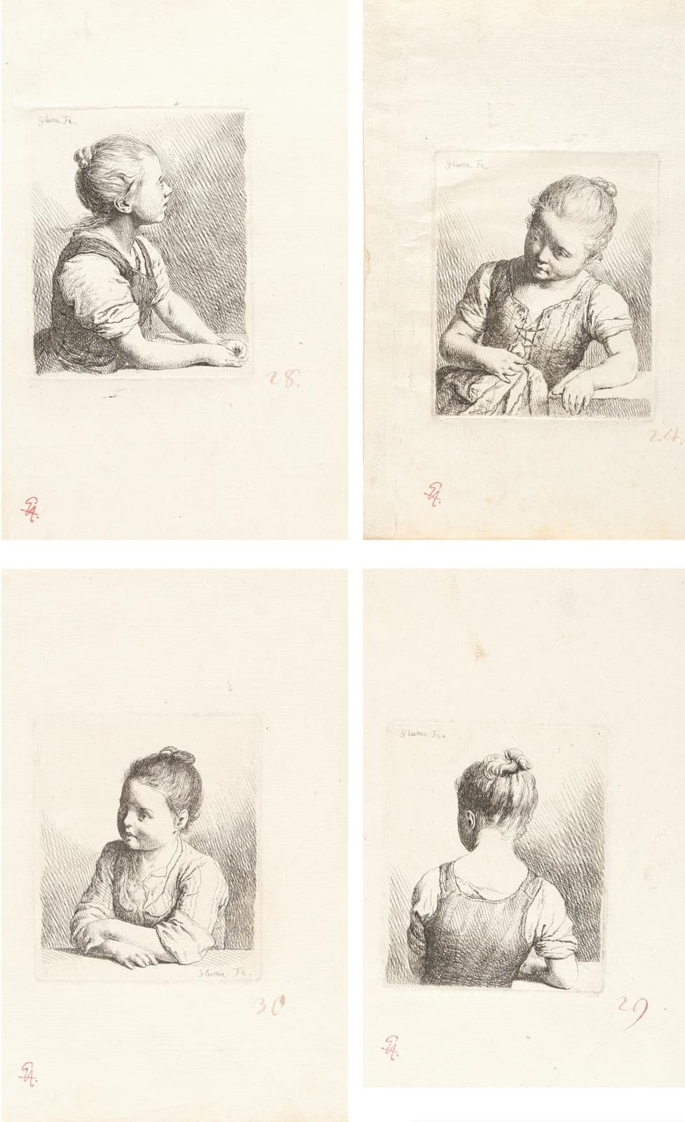 Johann Gottlieb Glume comparable auction result: johann gottlieb glume 4 bll darstellung eines m dchens