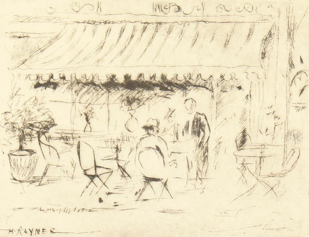 Henry Rayner comparable auction result: henry rayner the old lombard caf cheyne walk chelsea etching signed inscribed in pencil 3 75 x 4 75