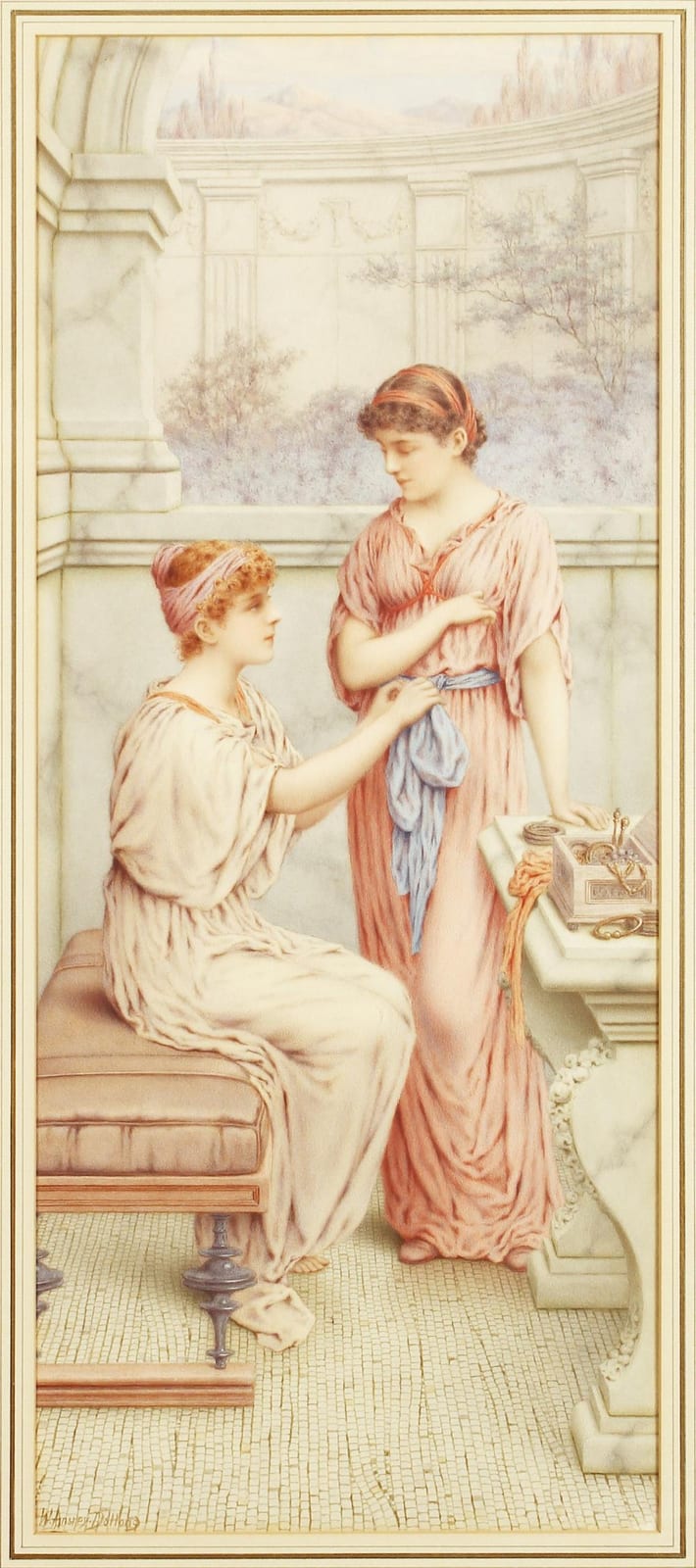 William Anstey Dolland comparable auction result: william anstey dolland 1858 1929 british a pair of watercolour paintings of classical maidens in temple gar