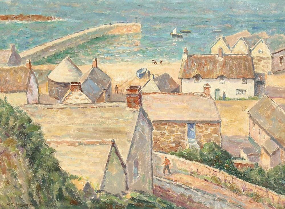 Henry Merritt comparable auction result: henry samuel merritt 1884 1963 british a harbour view with buildings in the foreground oil on board signe