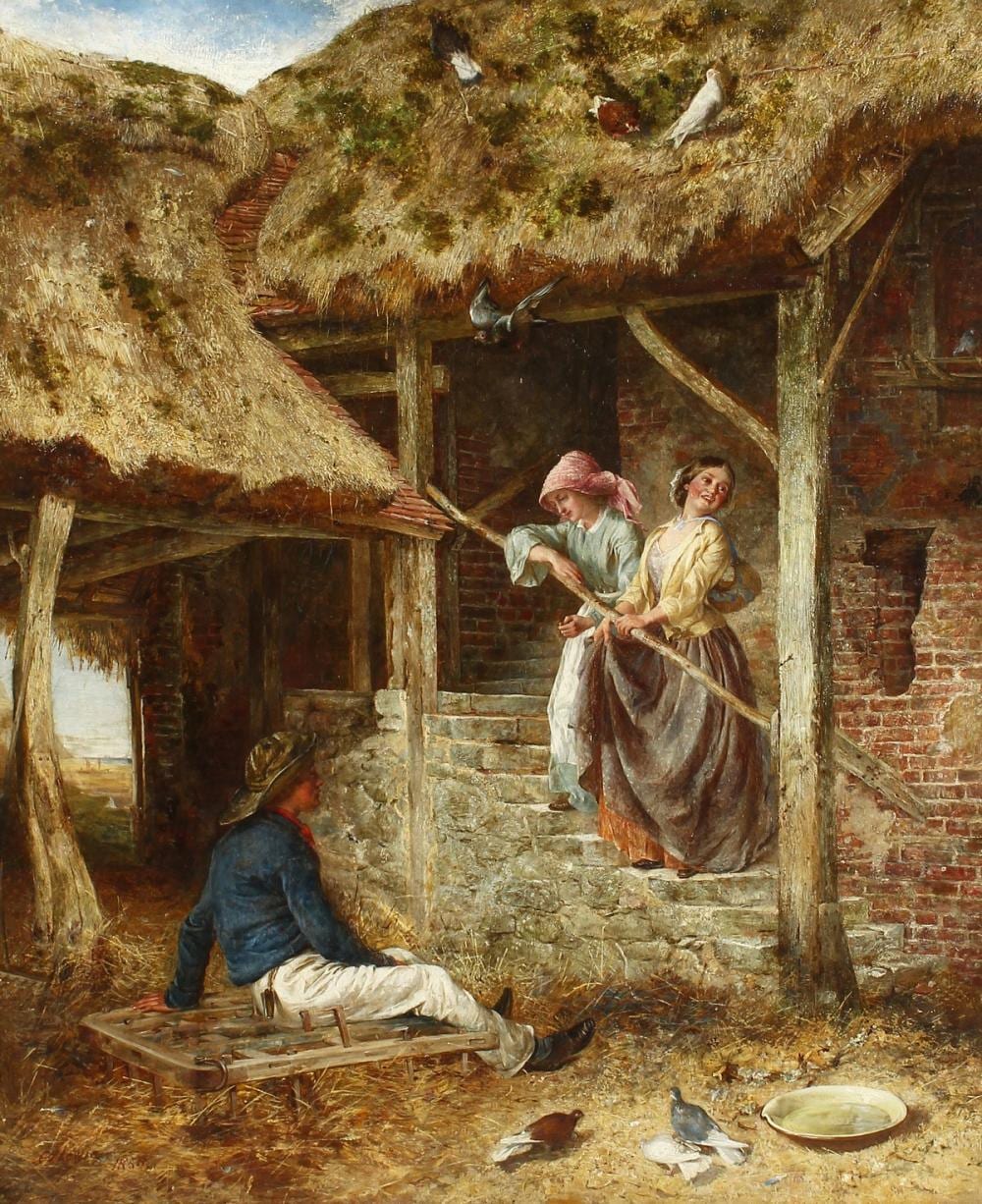 charles james lewis 1830 1892 british a scene of three wistful figures in a barnyard setting with a coasta · John Nicholson's Fine Art Auctioneers & Valuers · 2020-11-04 Charles James Lewis comparable auction result: charles james lewis 1830 1892 british a scene of three wistful figures in a barnyard setting with a coasta