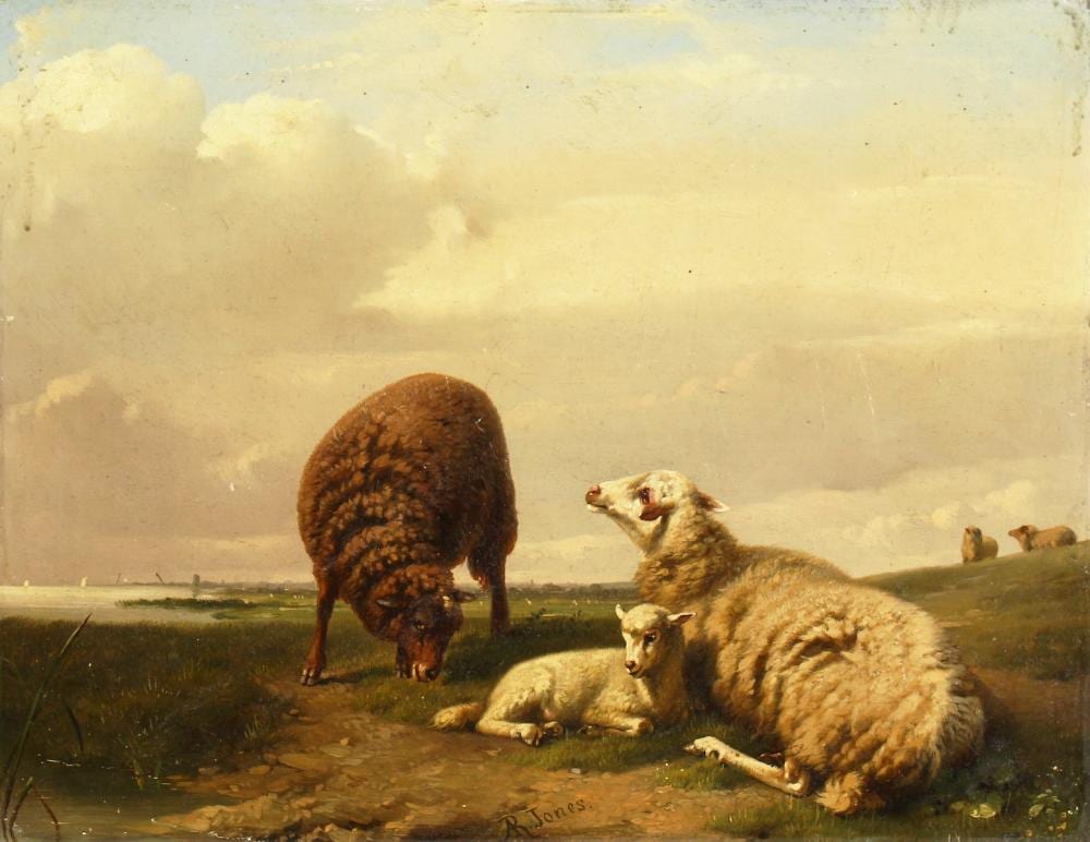 Adolphe Robert Jones comparable auction result: adolphe robert jones 1806 1874 belgium sheep in a landscape oil on mahogany panel signed a r jones 11
