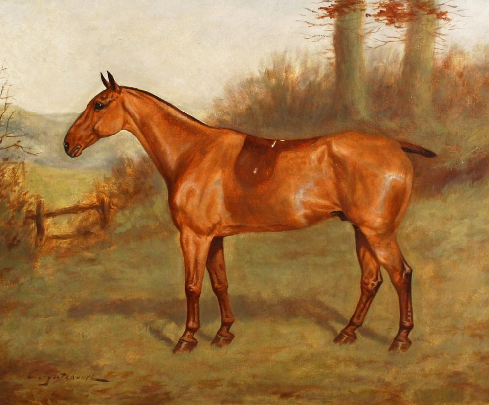 Charles E. Gatehouse comparable auction result: charles e gatehouse 1866 1952 british a horse in a landscape with hills beyond oil on canvas signed 17