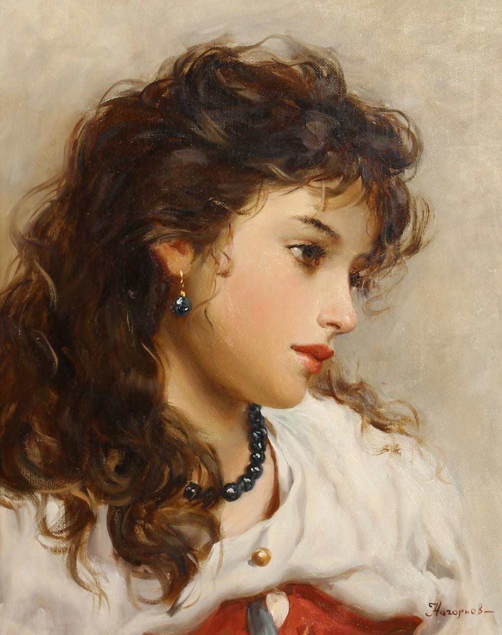 Vladislav Nagornov comparable auction result: vladislav nagornov b 1974 russian portrait of maria signed oil on canvas 16 x 13 41x33cm