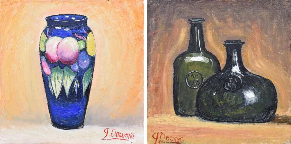 James Downie comparable auction result: james downie british 1949 a moorcroft vase and two eighteenth century green glass wine bottles