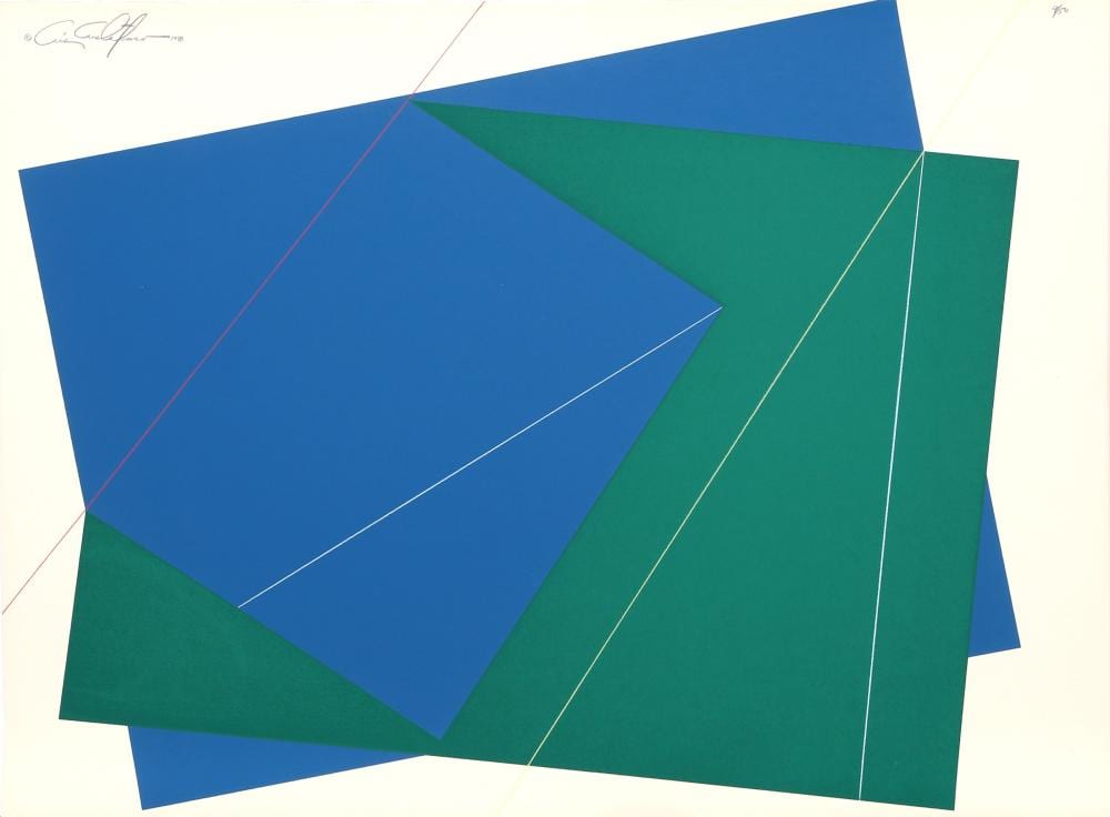 Cris Cristofaro comparable auction result: cris cristofaro green and blue rectangles screenprint on arches paper