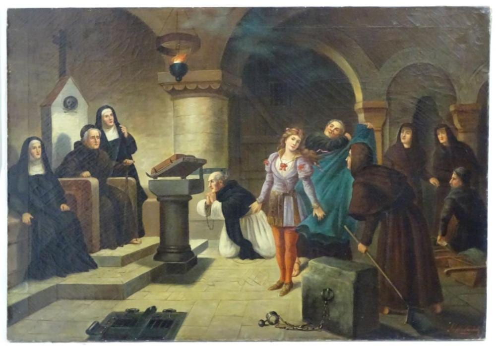 jack leigh wardleworth 1863 1925 oil on canvas the inquisition a figure is brought before the · Claydon Auctioneers · 2020-11-17 Jack Leigh Wardleworth comparable auction result: jack leigh wardleworth 1863 1925 oil on canvas the inquisition a figure is brought before the