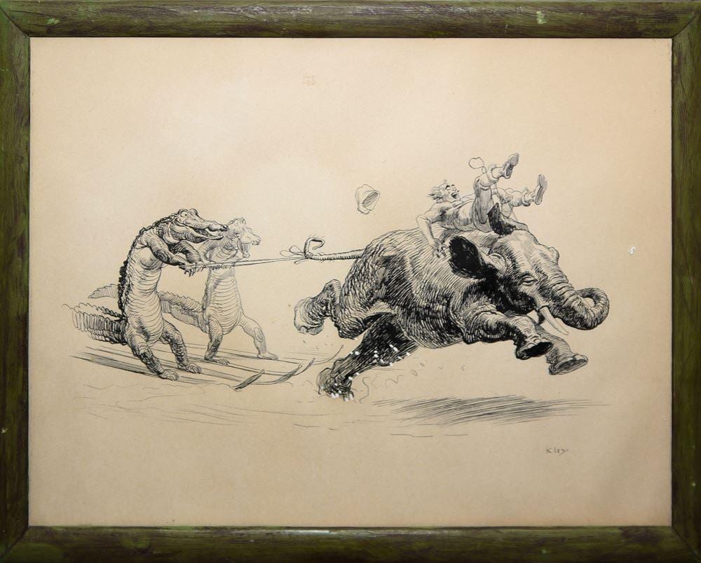 Heinrich Kley comparable auction result: heinrich kley skikjorning humoristische federzeichnung um 1900