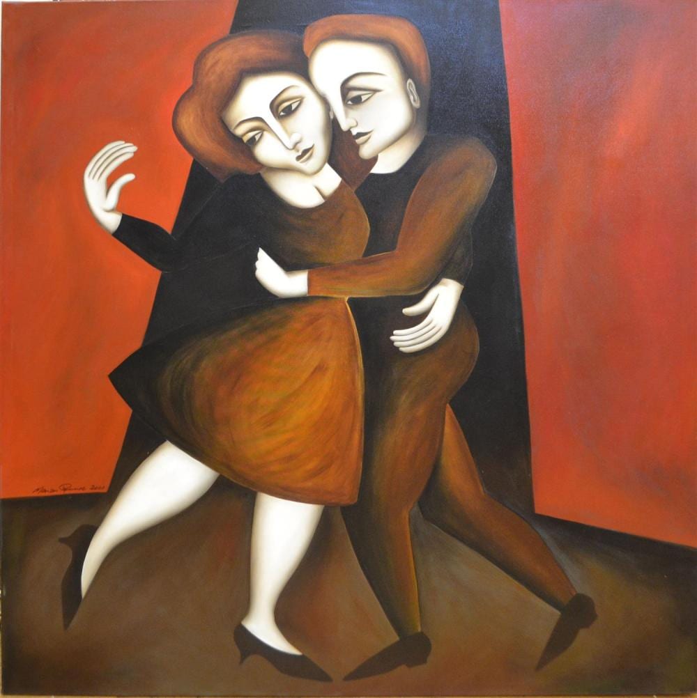 Marian Rennie comparable auction result: marian rennie untitled figures 2001 oil on canvas 123 5 x 123cm stretched and ready to hang condition very good leonard joel