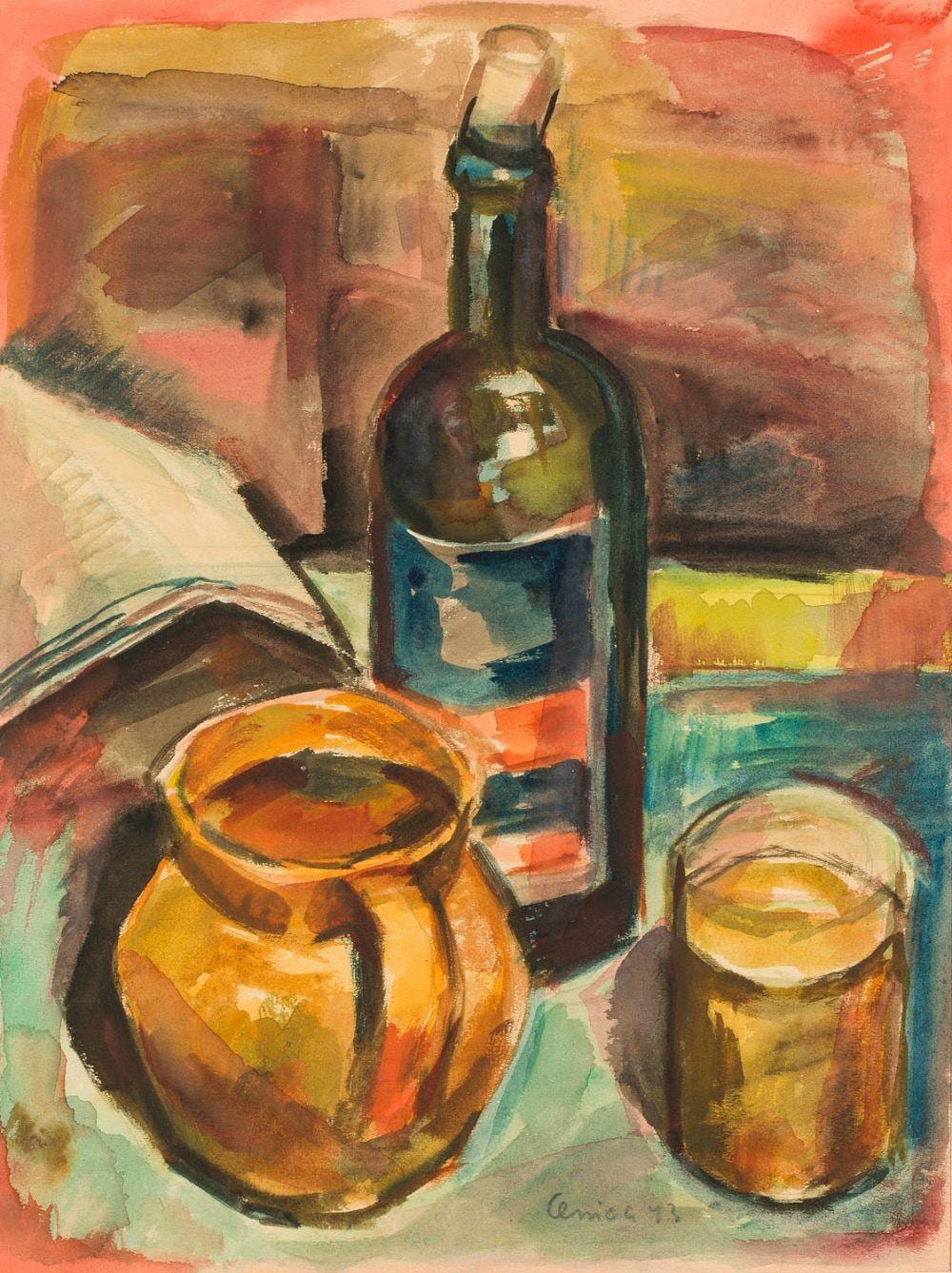 Alfred Lenica comparable auction result: alfred lenica 1899 1977 untitled composition with a bottle 1943