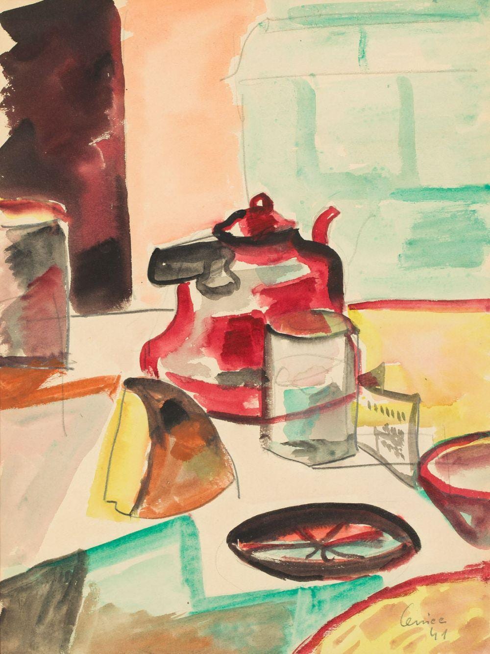 Alfred Lenica comparable auction result: alfred lenica 1899 1977 untitled composition with a pitcher 1941
