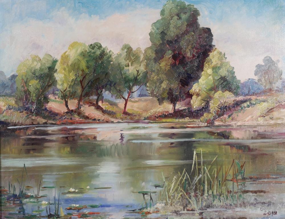 Emma Dillard comparable auction result: emily dillard oil on canvas white rock lake texas