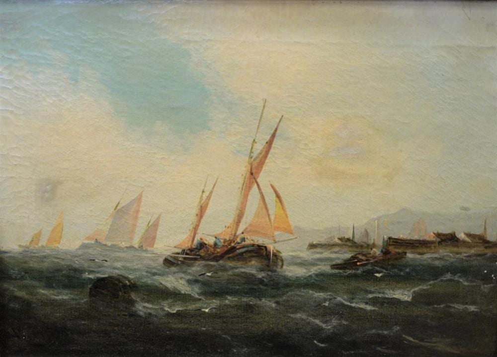 George Knight comparable auction result: george knight british active 1872 1892 sailing ships on the choppy seas oil on canvas signed lower left 10 x 14 provenan
