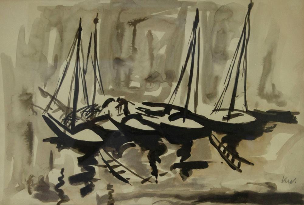 Kyffin Williams comparable auction result: kyffin williams british 1918 2006 harbor watercolor and ink on paper