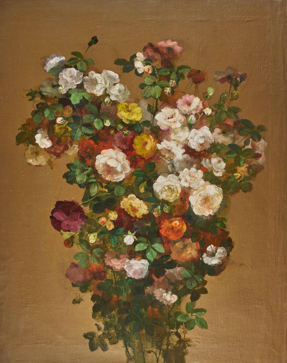 Josef (1907) Konecny comparable auction result: josef konecn white roses on gold