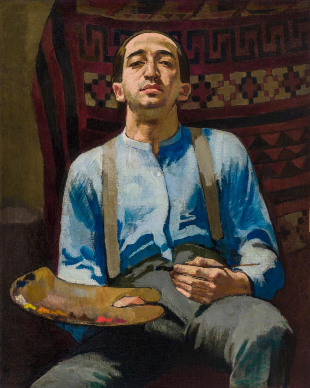 Fenyő György (1904-1978): Self portrait with brush and palette comparable sale