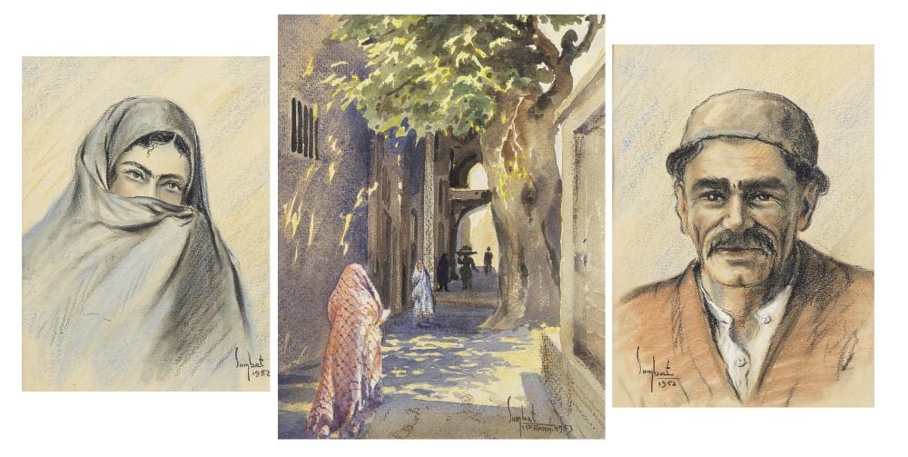 Sumbat Der Kiureghian comparable auction result: sumbat der kiureghian iran 1913 1999 village life 27 x 21cm 22 x 16cm 23 x 17cm