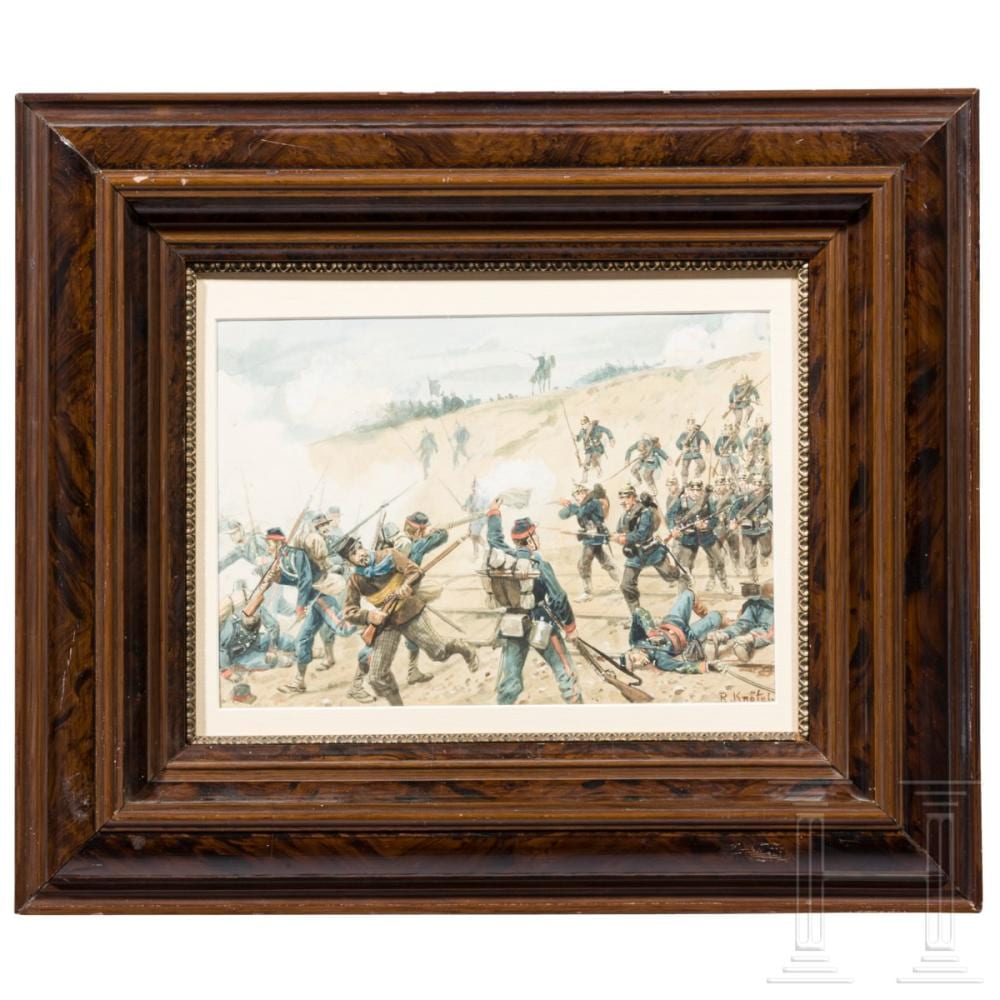 Richard Knötel comparable auction result: richard kn tel 1857 1914 a watercolour the baden soldiers at nuits on 18 december 1870