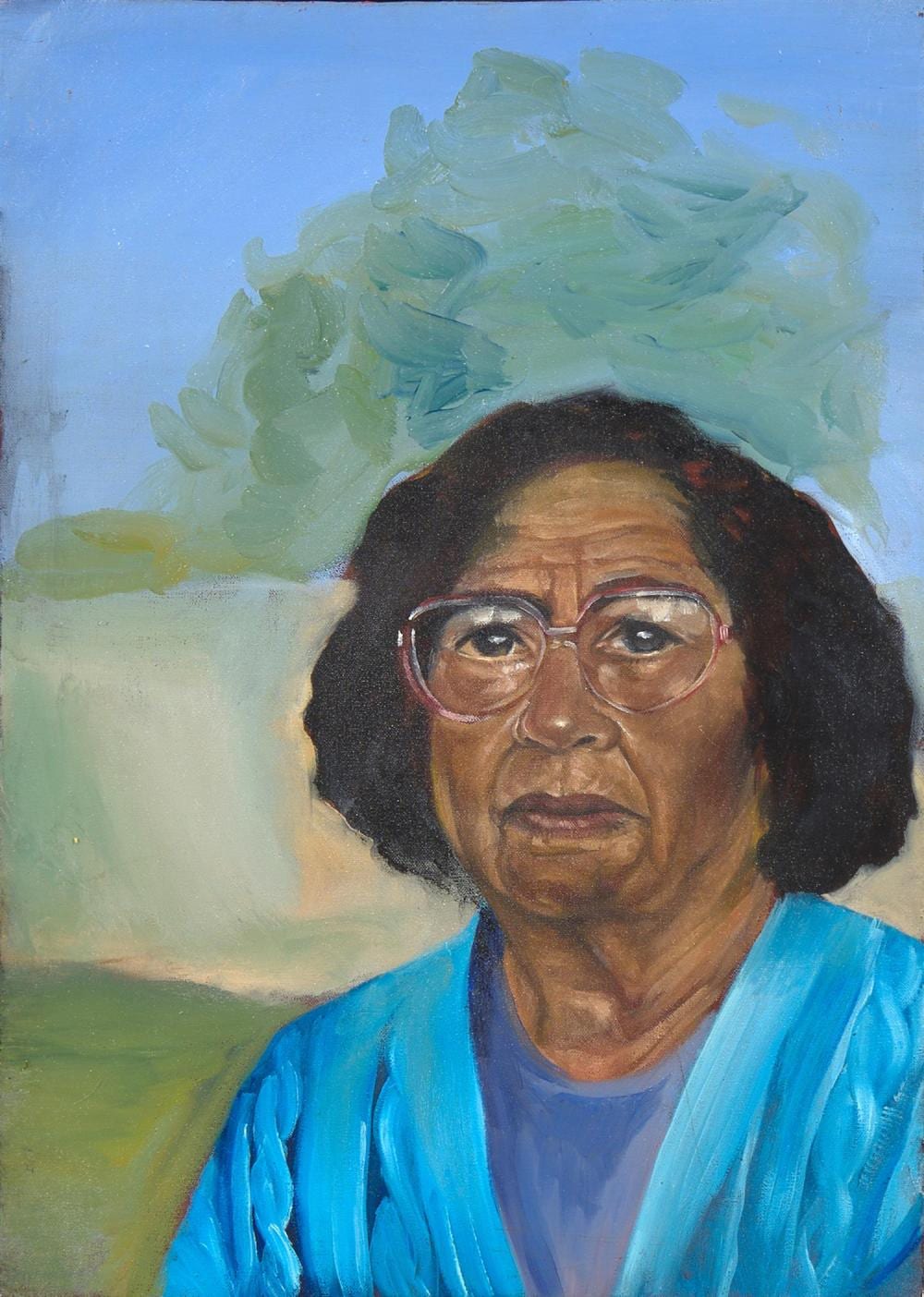 Julie Dowling comparable auction result: julie dowling born 1969 molly dowling and the big tree at the front of the house 1996 oil on canvas