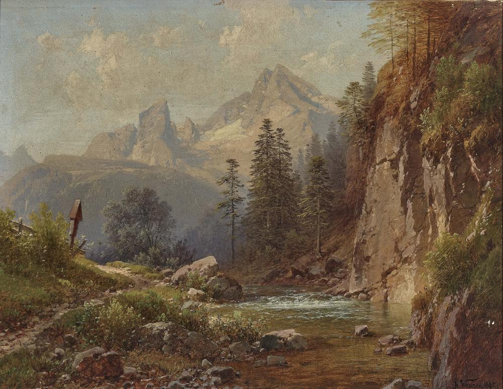 Adalbert Waagen comparable auction result: adalbert waagen mountain landscape with view of the watzmann