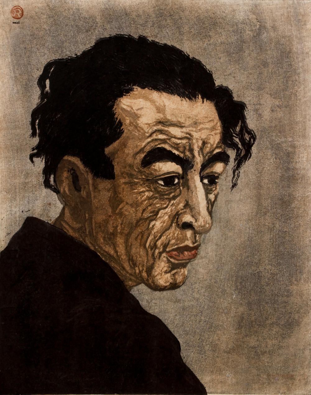 Koshiro Onchi woodblock print Portrait of Hagiwara Sakutaro, 1949 printed 1955 sold by Concept Art Gallery, lot 219 — auction record photograph