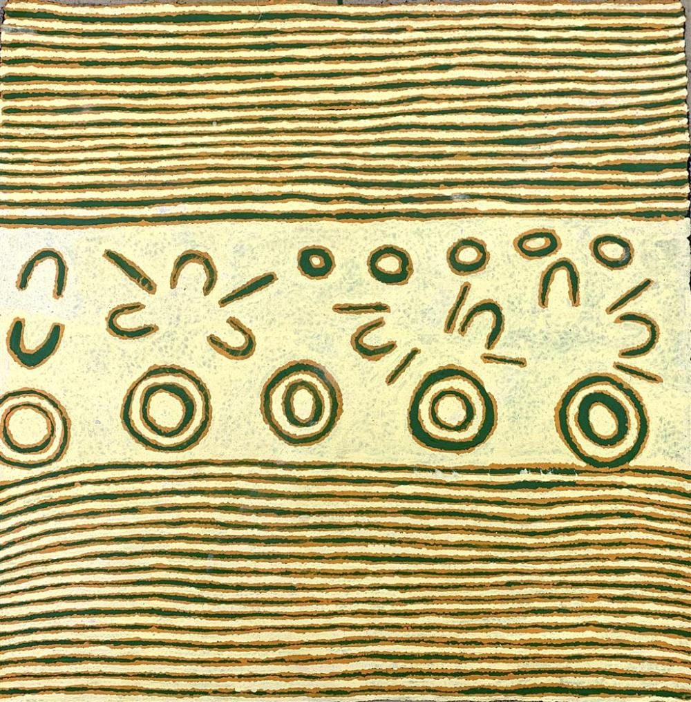 Pantjiya Nungurrayi comparable auction result: pantjiya nungurrayi b 1936 kungkiyunti acrylic on belgian linen unstretched