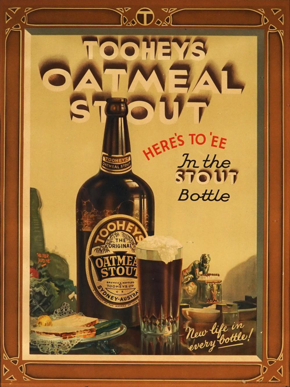 Walter Jardine comparable auction result: walter jardine 1884 1970 tooheys oatmeal stout here s to ee in the stout bottle 50 5 x 38 cm frame 61 x 51 x 2 cm