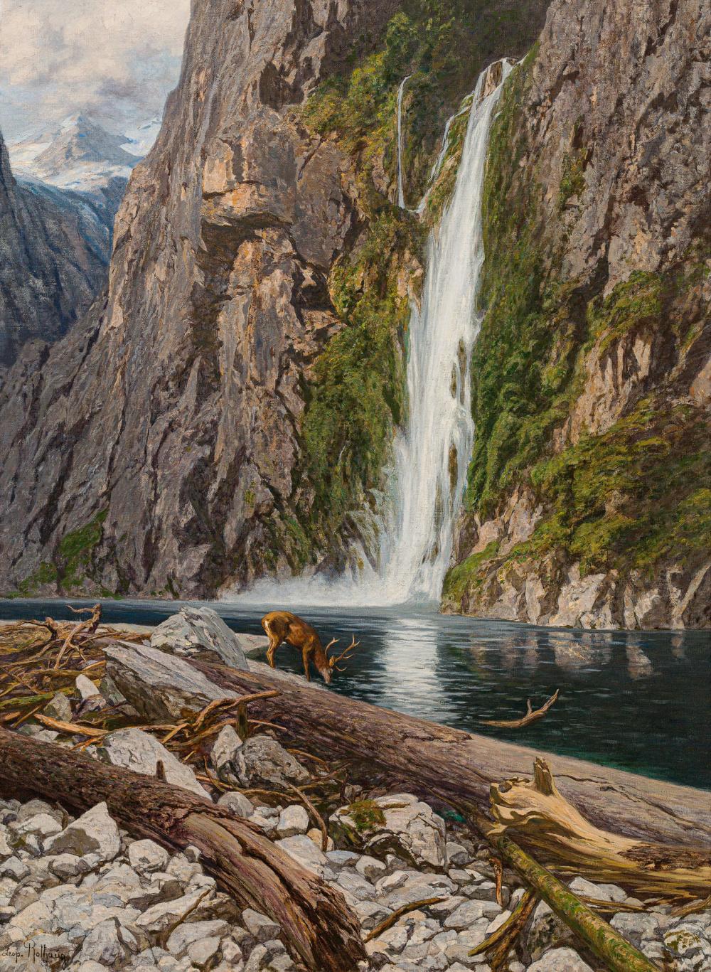 Leopold Rothaug comparable auction result: leopold rothaug deer at the waterfall