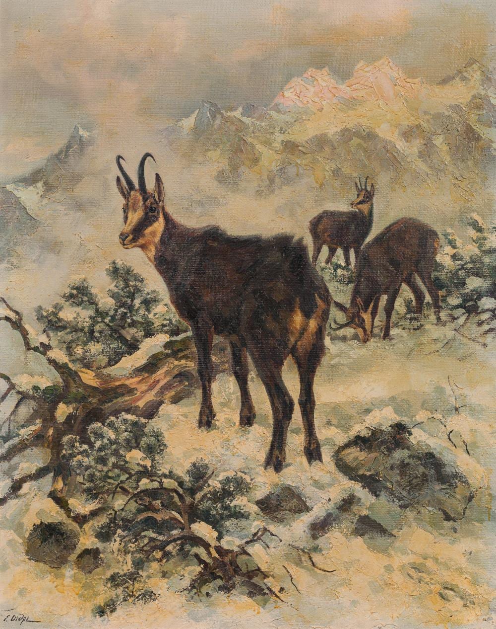 Erich Dichtl comparable auction result: erich dichtl chamoises in the mountains