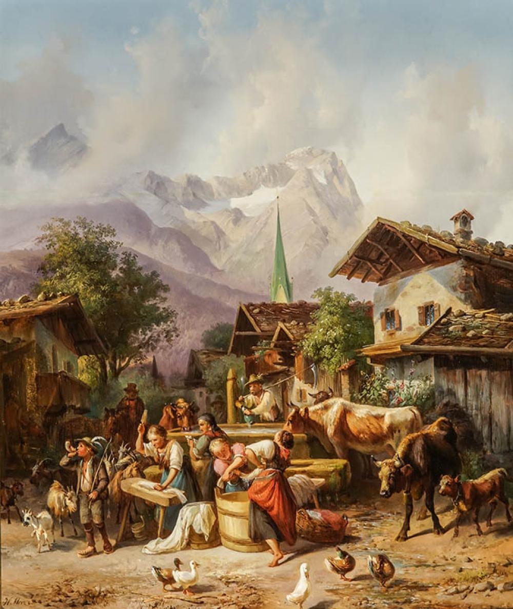 Heinrich Marr comparable auction result: joseph heinrich ludwig marr german 1807 1871 at the village well oil on panel 24 x 20 inches