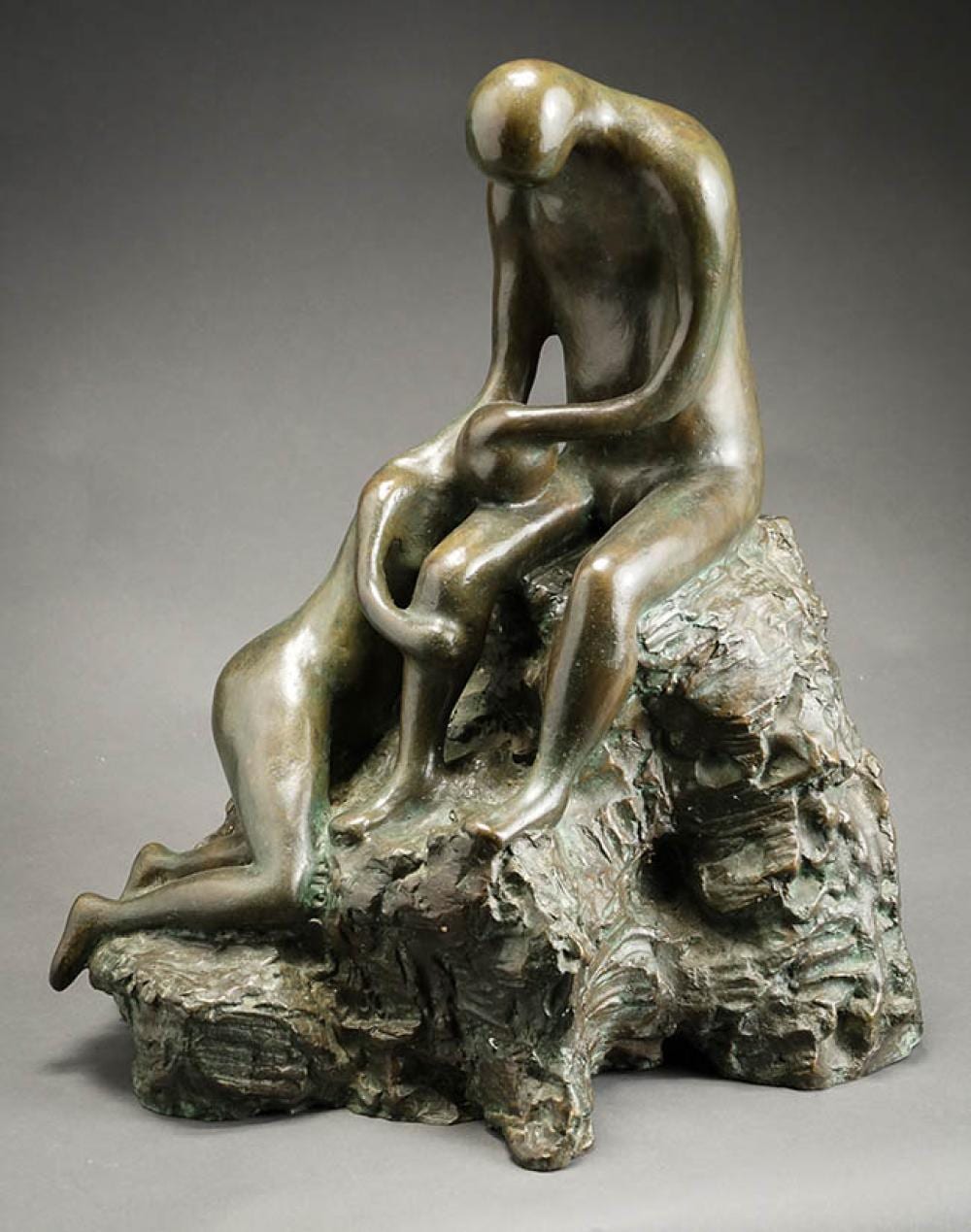 Carol Miller comparable auction result: carol miller american b 1933 untitled figures bronze sculpture with verdigris patina h 20 1 2 inches