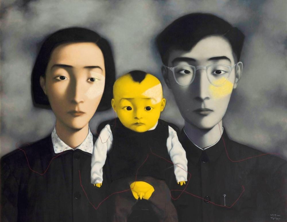 Xiaogang Zhang comparable auction result: zhang xiaogang b 1958 bloodline series the big family no 2 oil on canva