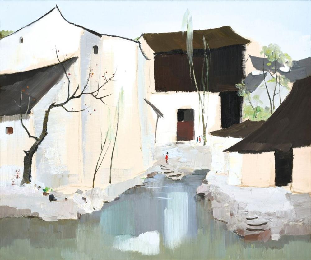 Wu Guanzhong (1919-2010) Manners of the Hometown of Lu Xun oil on canvas 61 comparable sale