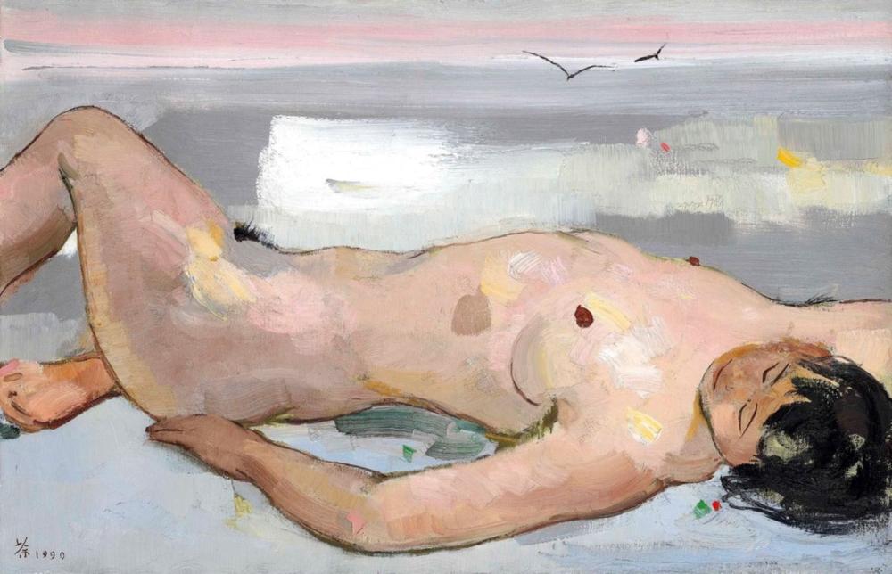 Wu Guanzhong (1919-2010) Haiying (Figure) oil on canvas 61 x 92.7 cm. (24 x comparable sale