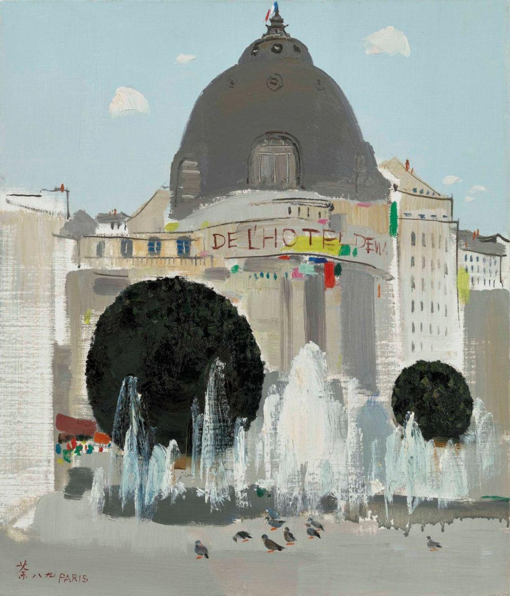 Wu Guanzhong (1919-2010) A Fountain oil on canvas 53.5 x 46 cm. (21 1/8 x 1 comparable sale