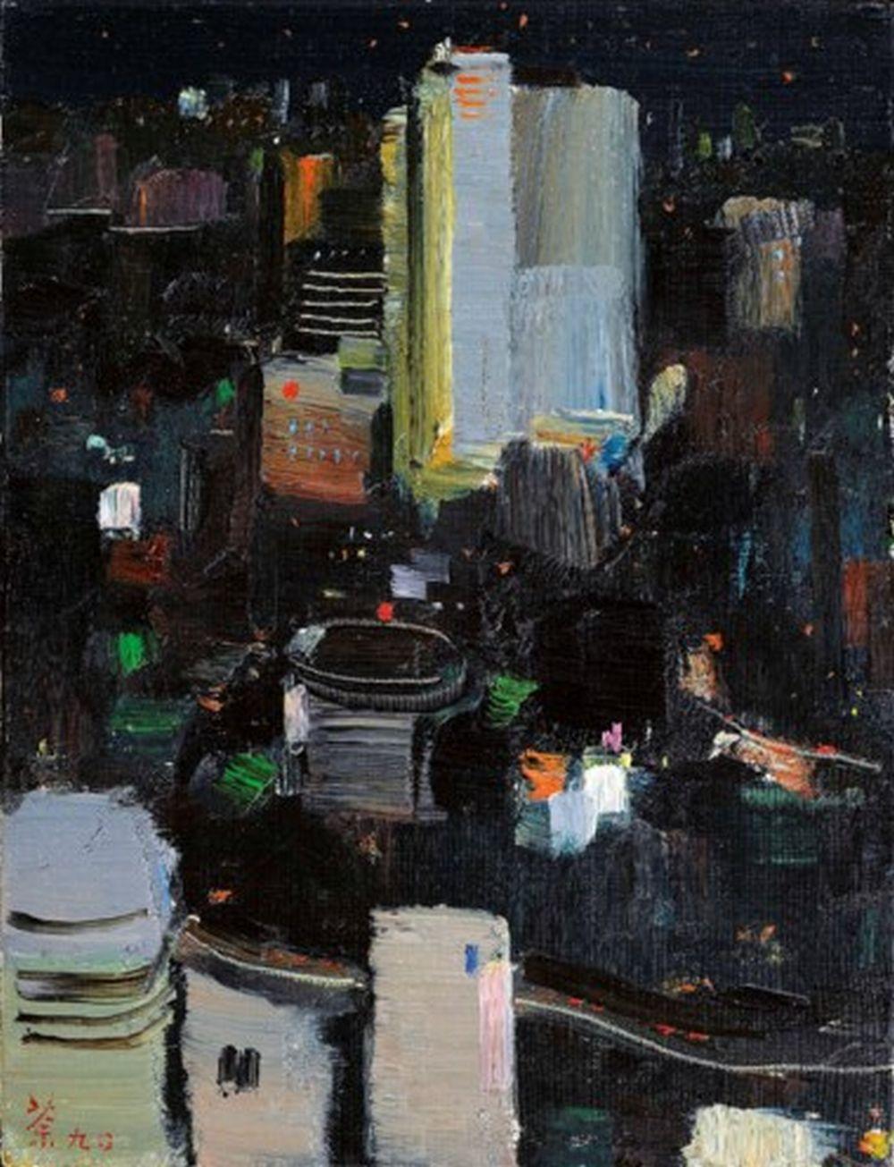 Wu Guanzhong (1919-2010) Tokyo in the Night oil on canvas 40.5 x 31.5 cm. ( comparable sale