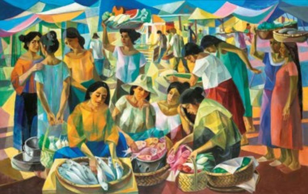 Vicente Silva Manansala (1910-1981) Tiangge (Market Scene) oil on canvas 12 comparable sale