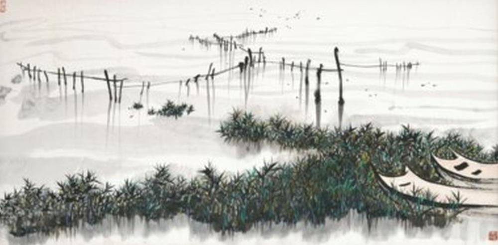 Wu Guanzhong (1919-2010) - Quiet Lake and Boats comparable sale