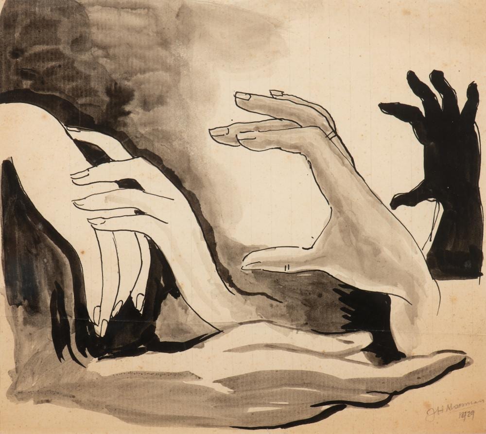 Joop MOESMAN comparable auction result: hands on drawing from 1929 by joop moesman