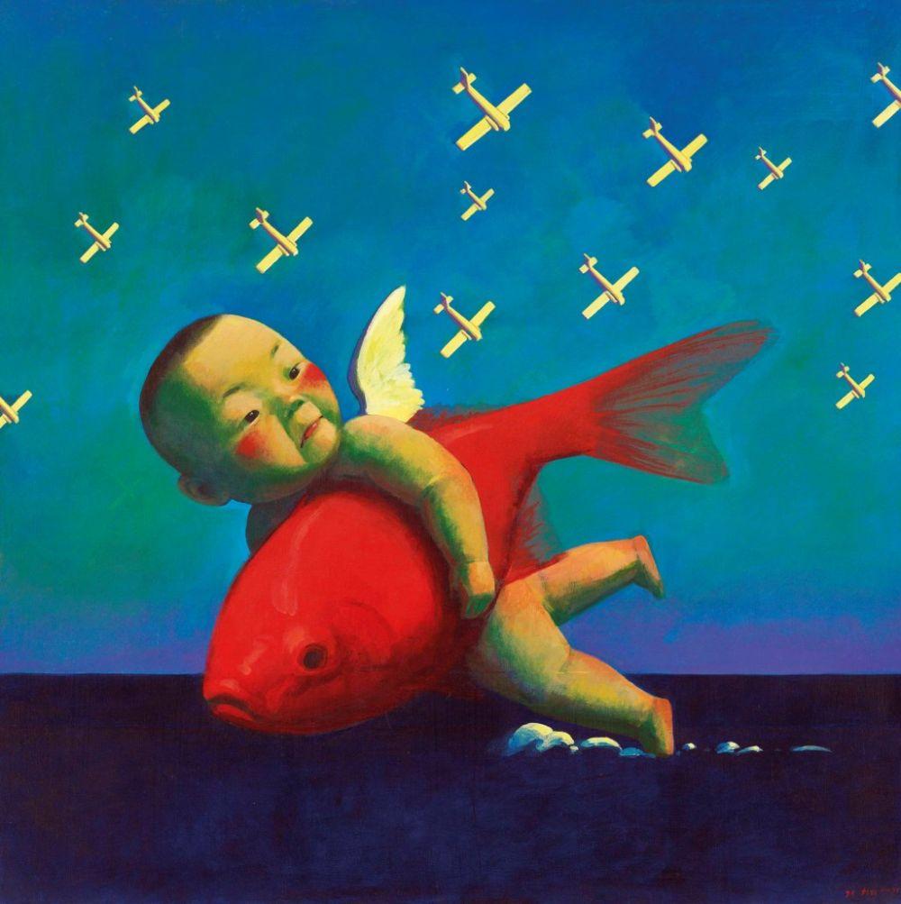 Liu Ye (B. 1964) Boy with Fish No. 2 acrylic on canvas 100 x 100 cm. (39 3/ comparable sale