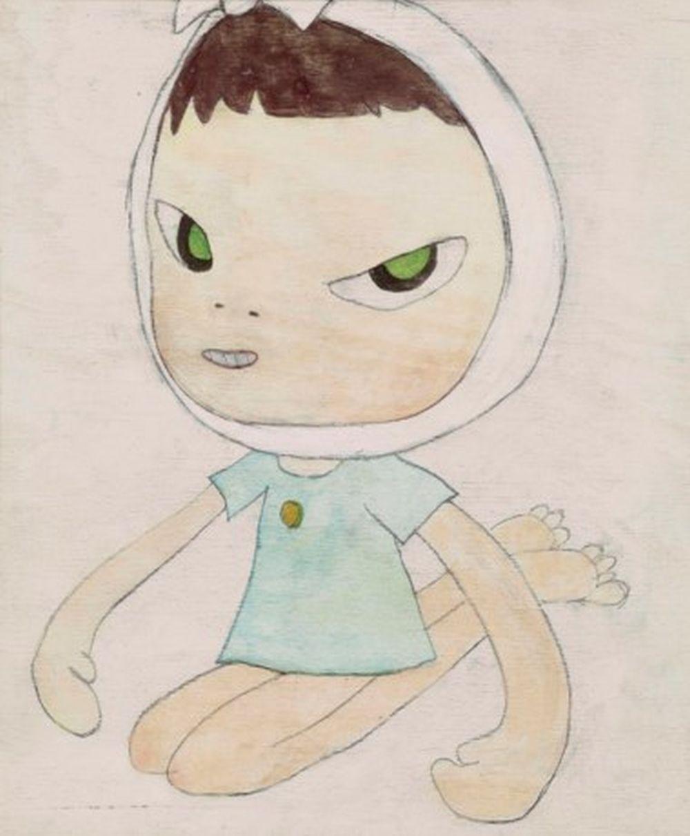 Yoshitomo Nara (B. 1959) Mumps acrylic and pencil on wooden board 48.3 x 40 comparable sale