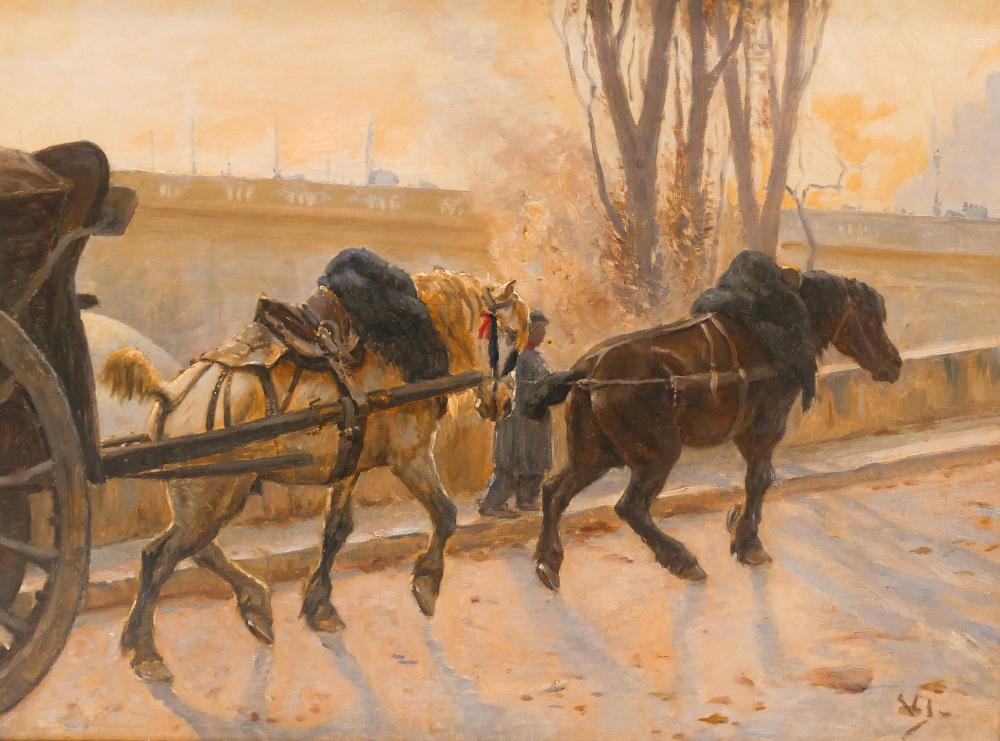 Valdemar Irminger comparable auction result: valdemar irminger horse drawn wagon oil on canvas