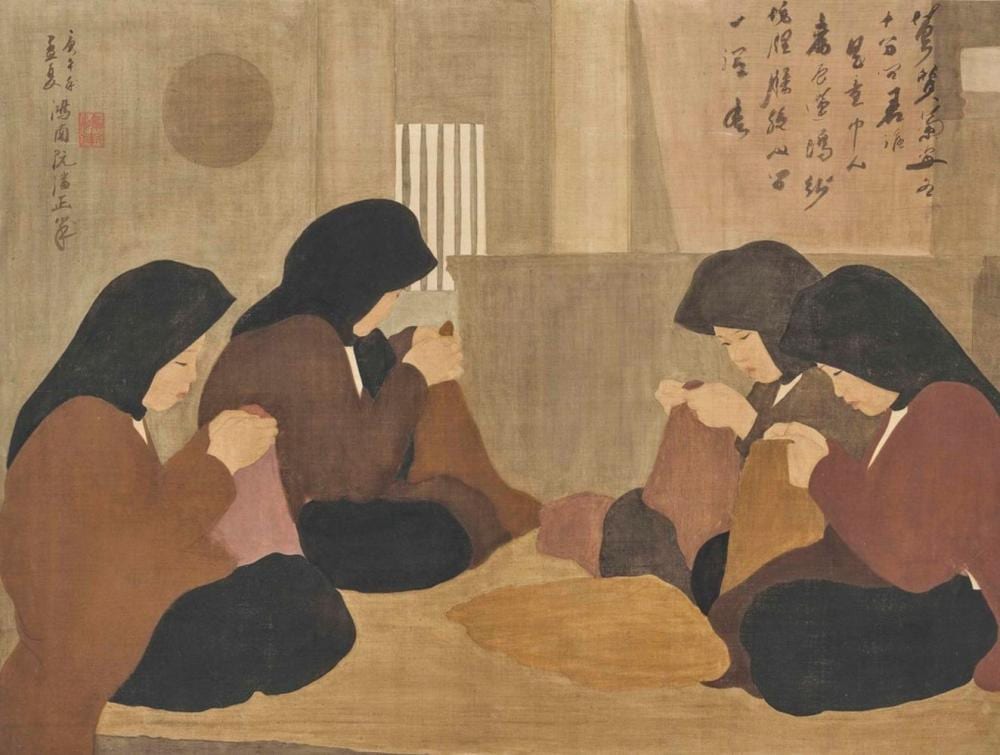 Nguyen Phan Chanh (1892-1984) Les Couturières (Seamstresses at Work) ink an comparable sale