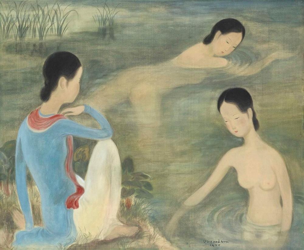 Vu Cao Dam (1908-2000) Femmes au bain (Women Bathing) ink and gouache on si comparable sale