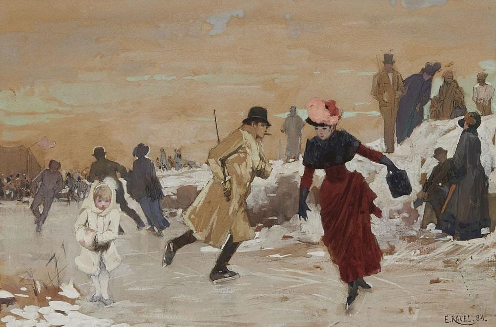 Edouard Ravel comparable auction result: edouard ravel 1847 1920 patineurs mondains gouache sur papier