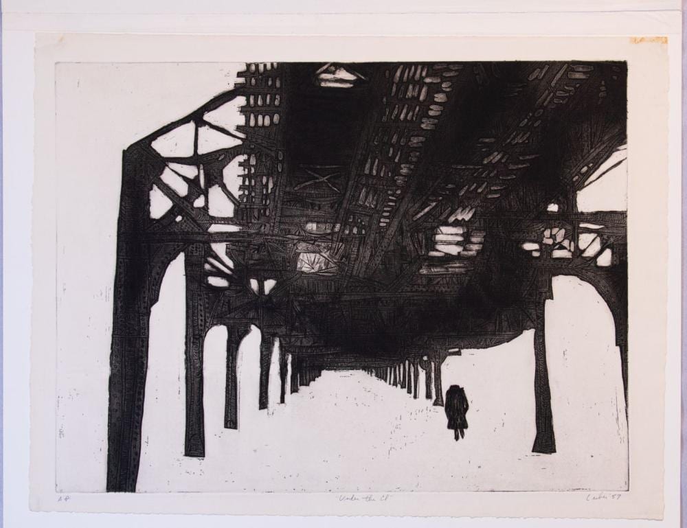 Gerson Leiber comparable auction result: gerson leiber american 1921 2018 etching on wove paper 1957 h 17 875 w 23 625 under the el
