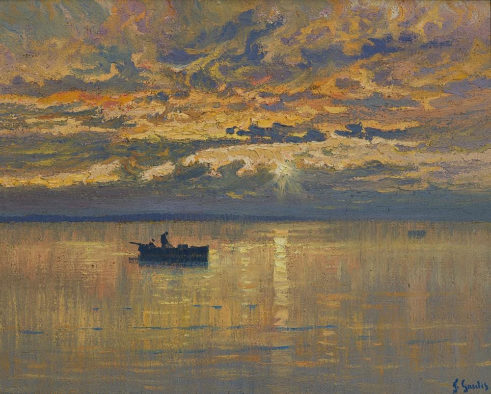 Fernand Gaulis comparable auction result: fernand gaulis 1860 1924 lever de soleil sur le lac huile sur toile sign e 64x50 cm